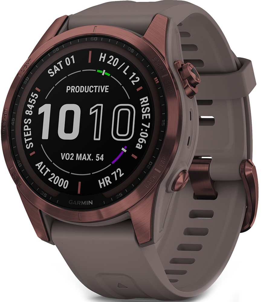 Смарт-часы Garmin Fenix 7S Sapphire Solar титановый бронзовый с серым ремешком