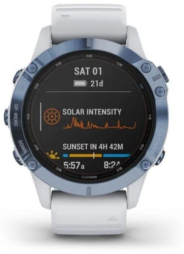 Смарт-часы Garmin Fenix 7X Sapphire Solar титановый синий DLC с белым ремешком