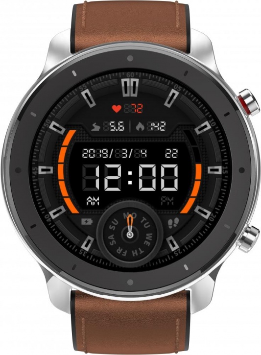 Смарт-часы Amazfit GTR 47mm серебристый с коричневым ремешком