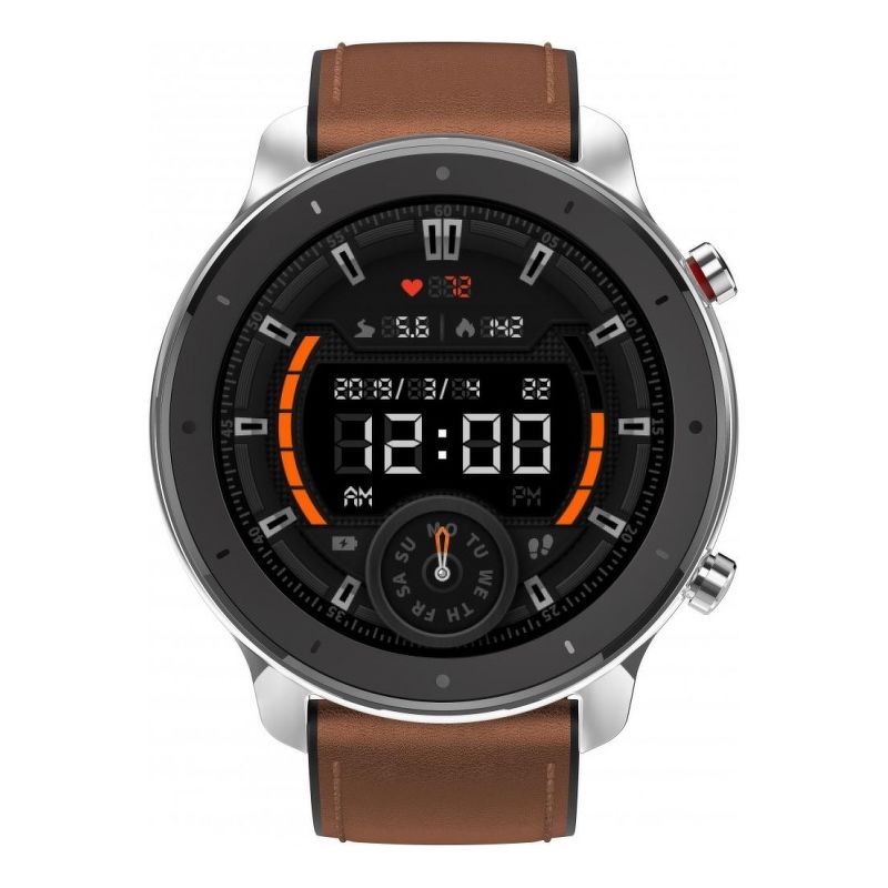 Смарт-часы Amazfit GTR 47mm серебристый с коричневым ремешком