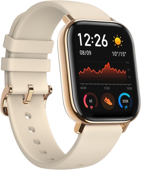 Смарт-часы Amazfit GTS золотые с бежевым ремешком