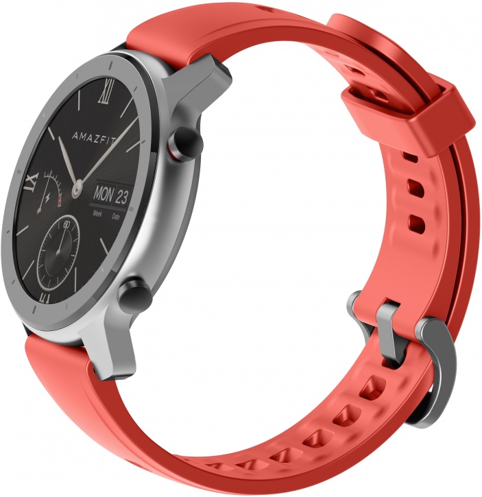 Смарт-часы Amazfit GTR 42mm серебристый с красным ремешком