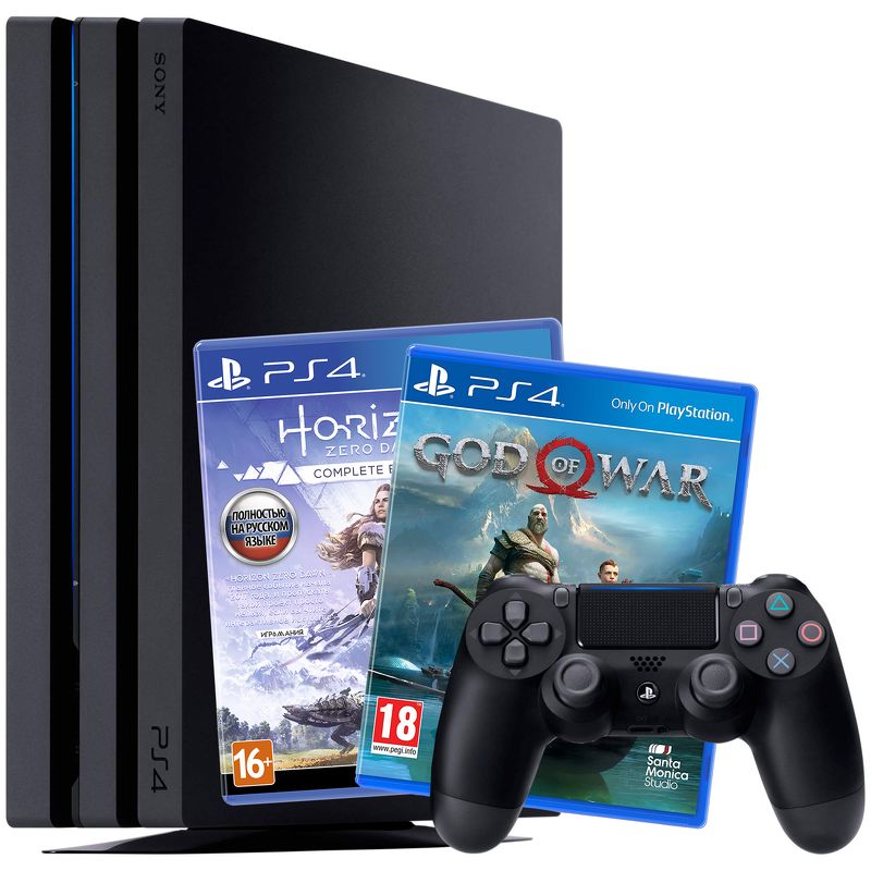 Игровая приставка Sony PlayStation 4 Pro 1 ТБ черный + Horizon Zero Dawn, God of War