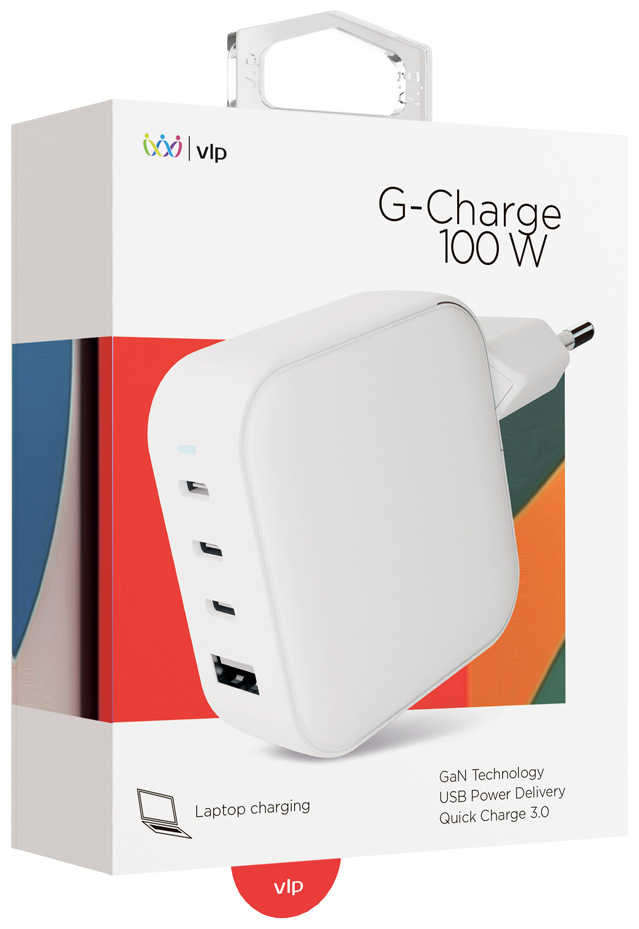 Адаптер питания VLP G-Charge 100W GaN (Type-A + 3*Type-C) белый