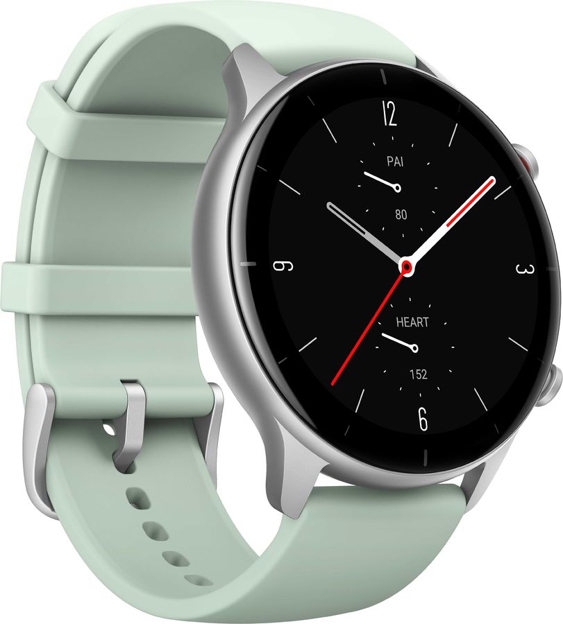 Смарт-часы Amazfit GTR 2e серебристый с зеленым ремешком