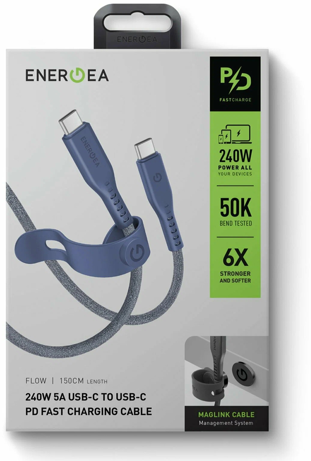 Кабель EnergEA Flow USB-C to USB-C PD240W 5A 1.5m синий CBL-FLCC-BLU150M