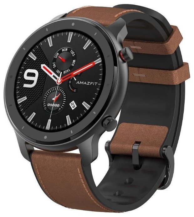 Смарт-часы Amazfit GTR 47mm черный с коричневым ремешком