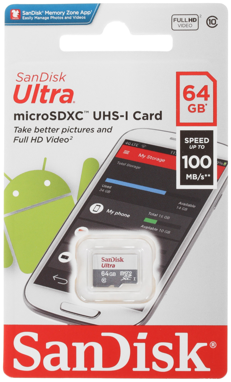 Карта памяти 64 ГБ Sandisk Ultra SDSQUNR-064G-GN3MN
