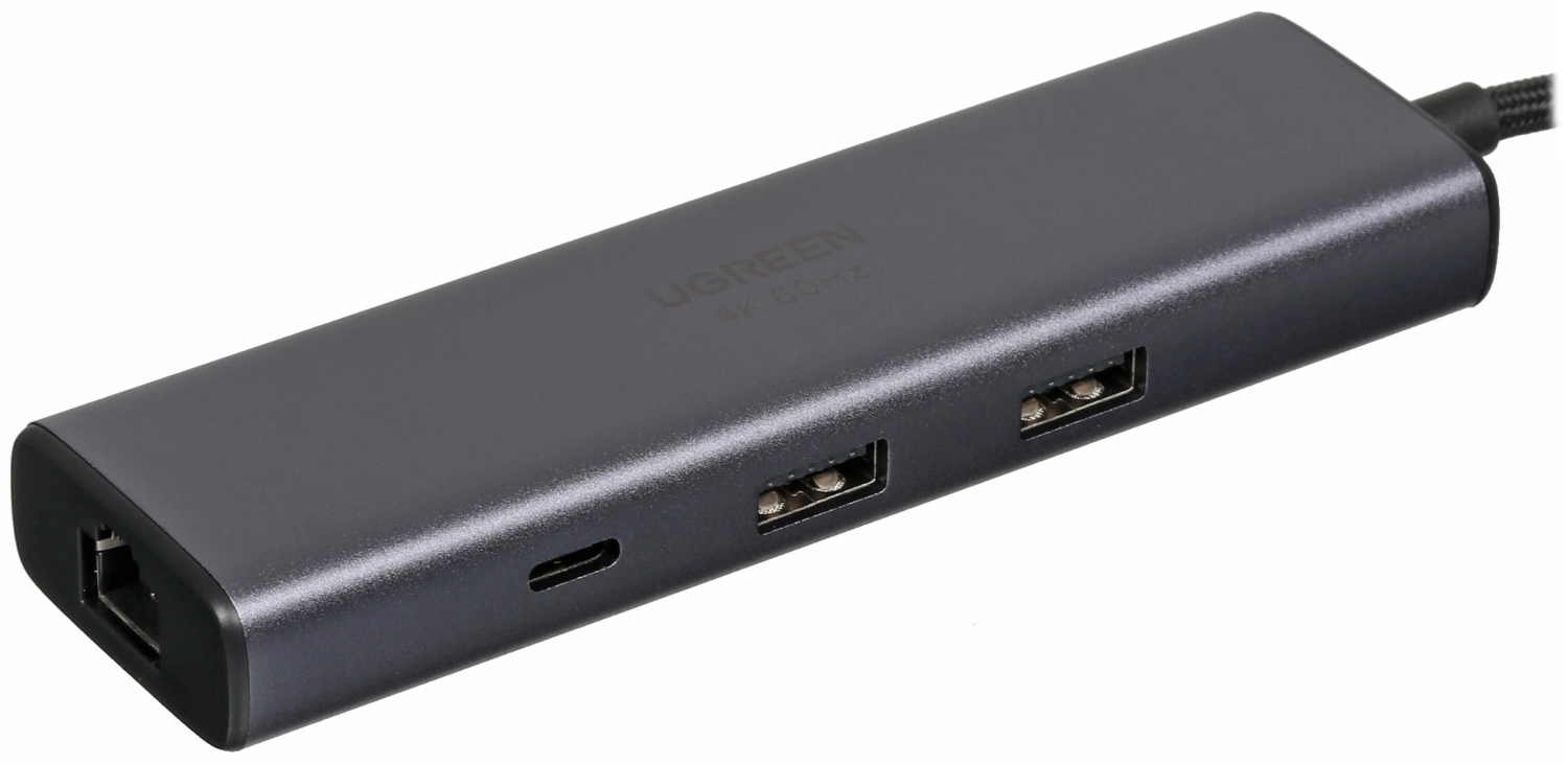 USB-разветвитель UGREEN CM512 USB-C to HDMI+2*USB 3.2 A+1*USB 3.2 C+RJ45+PD Power Converter серый
