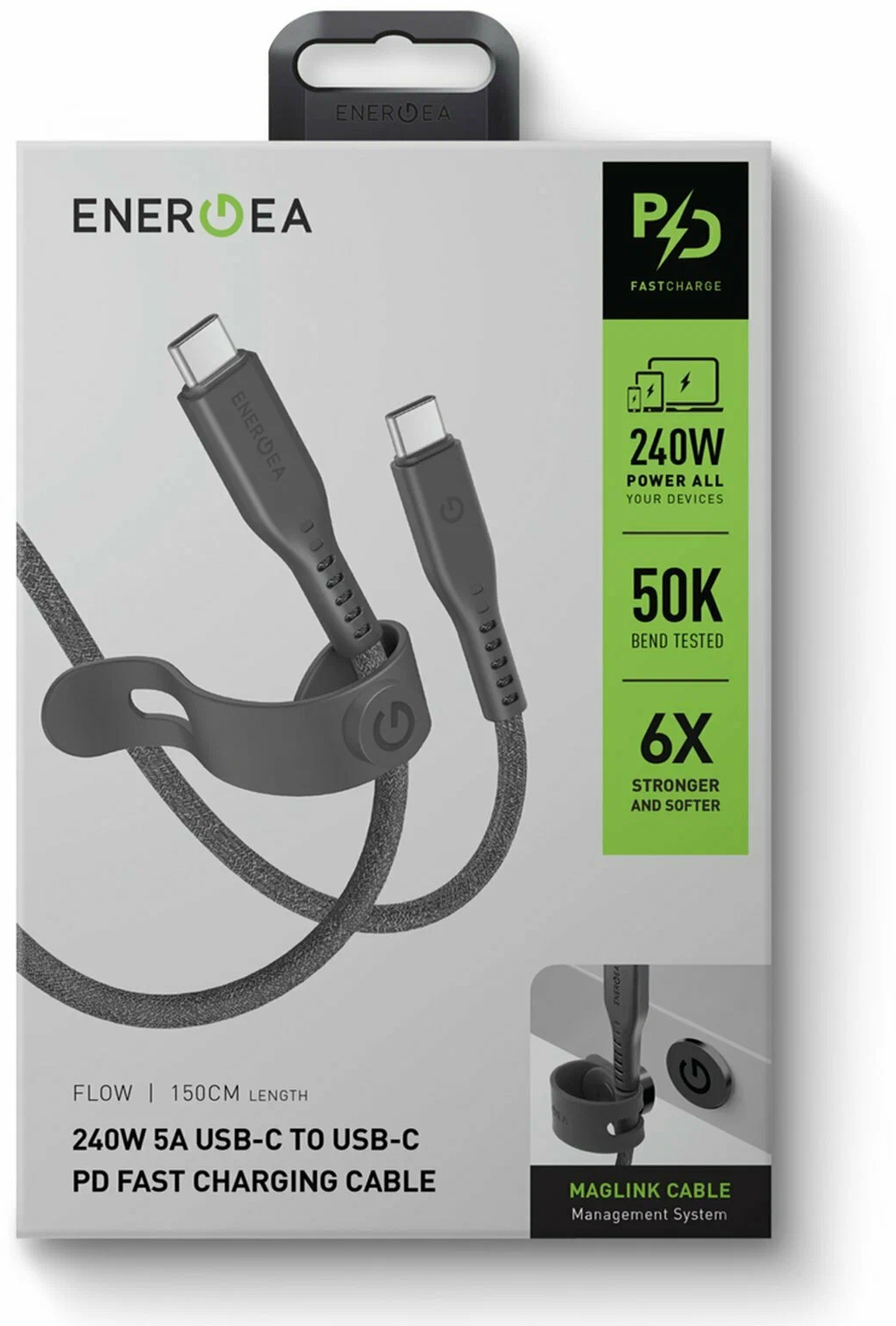 Кабель EnergEA Flow USB-C to USB-C PD240W 5A 1.5m черный CBL-FLCC-BLK150