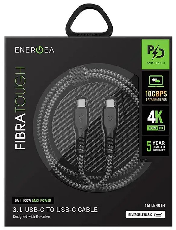 Кабель EnergEA Fibra Tough USB-C to USB-C 3.1 Gen2 5A 1m черный CBL-FT31CC-BLK100