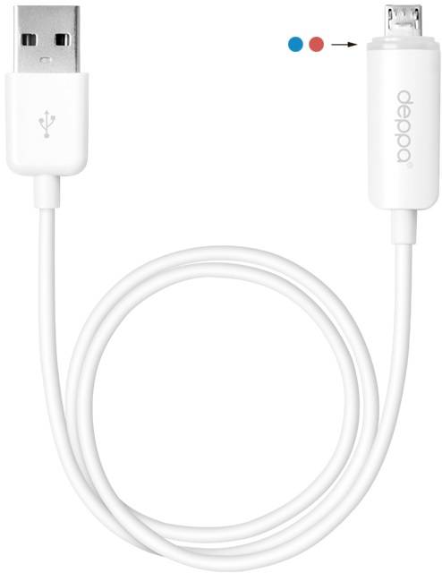 Дата-кабель с индикацией заряда USB - micro USB белый