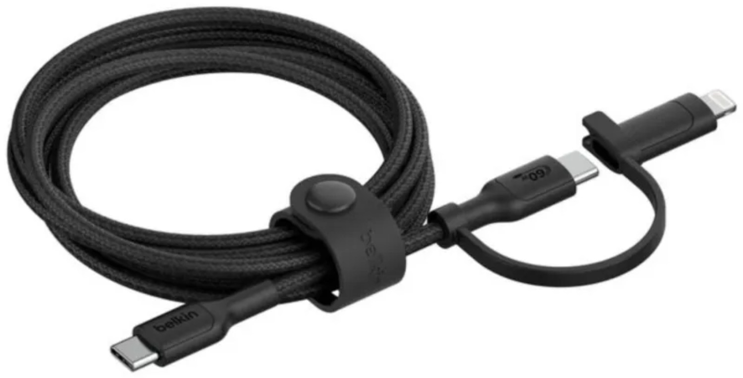 Кабель Belkin 2in1 60W USB-C & Lightning to USB-C 1.5m черный
