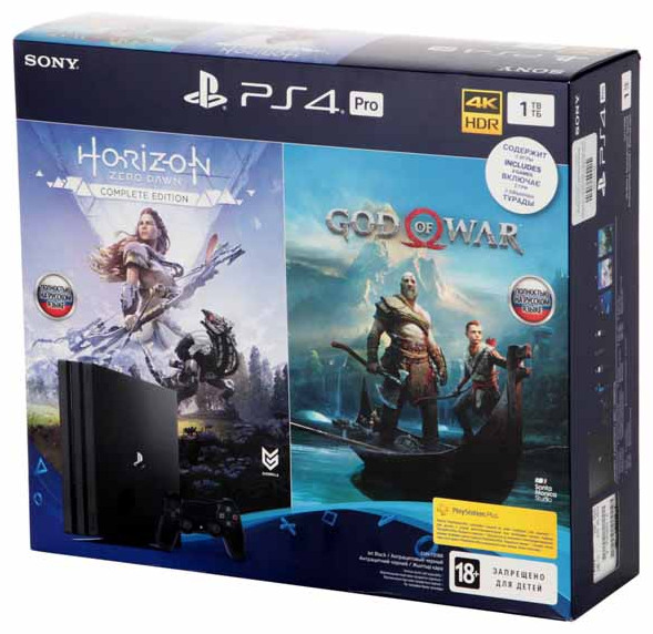 Игровая приставка Sony PlayStation 4 Pro 1 ТБ черный + Horizon Zero Dawn, God of War