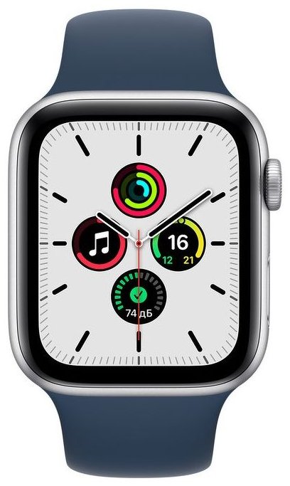Смарт-часы Apple Watch SE 44mm серебристый с синим ремешком ЕСТ