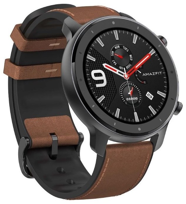 Смарт-часы Amazfit GTR 47mm черный с коричневым ремешком