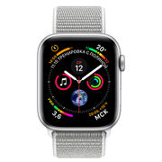 Смарт-часы Apple Watch Series 4 44mm серебристый с белым ремешком 