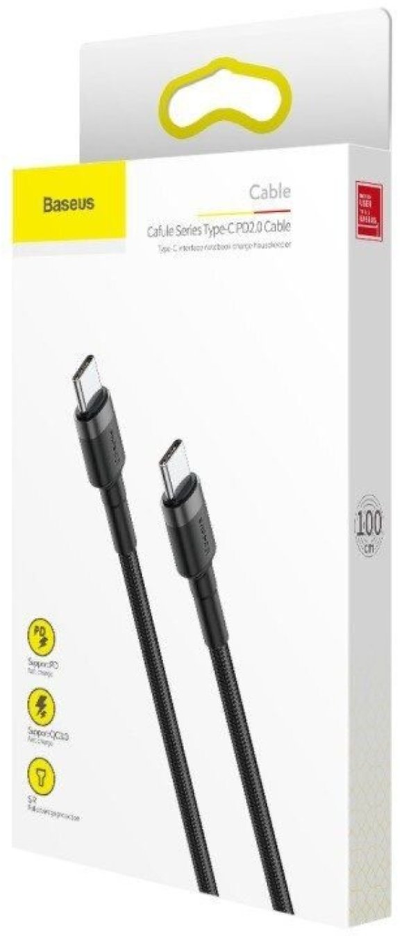 Кабель Baseus Cafule PD2.0 Type-C to Type-C 60W 1m серо-черный CATKLF-GG1