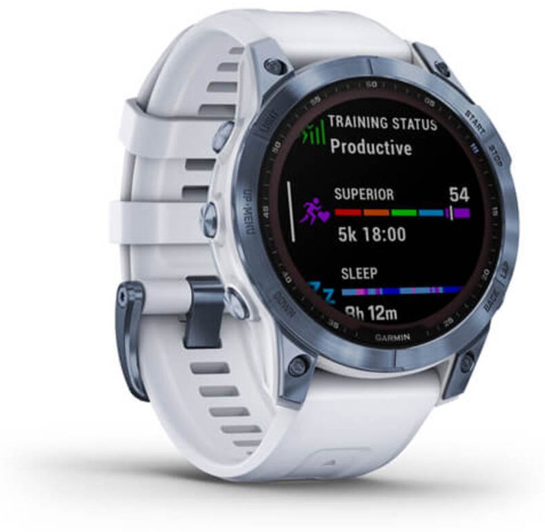 Смарт-часы Garmin Fenix 7 Sapphire Solar синий DLC с белым ремешком