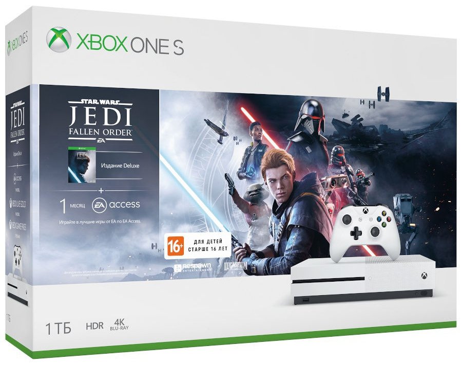 Игровая приставка Microsoft Xbox One S 1 ТБ белый + Star Wars Jedi: Fallen Order + подписка