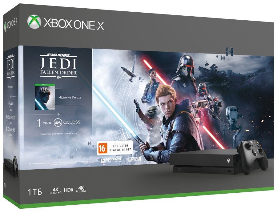 Игровая приставка Microsoft Xbox One X 1 ТБ черный + Star Wars Jedi: Fallen Order + подписки