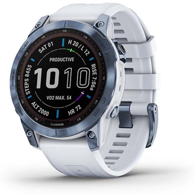 Смарт-часы Garmin Fenix 7 Sapphire Solar синий DLC с белым ремешком