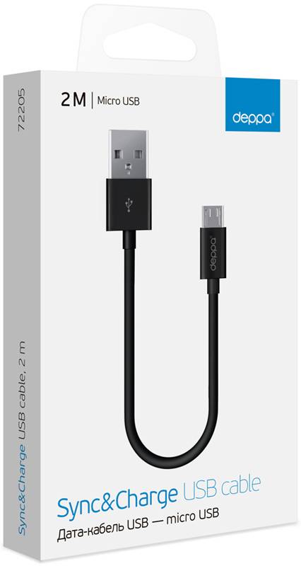Дата-кабель USB - micro USB, 2m, черный