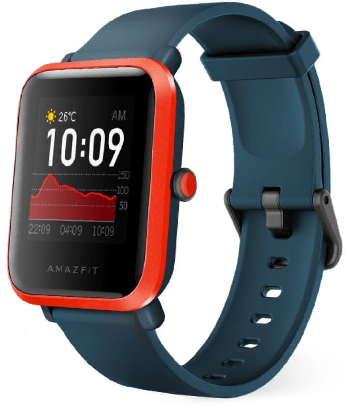 Смарт-часы Amazfit Bip S красно-оранжевый с синим ремешком