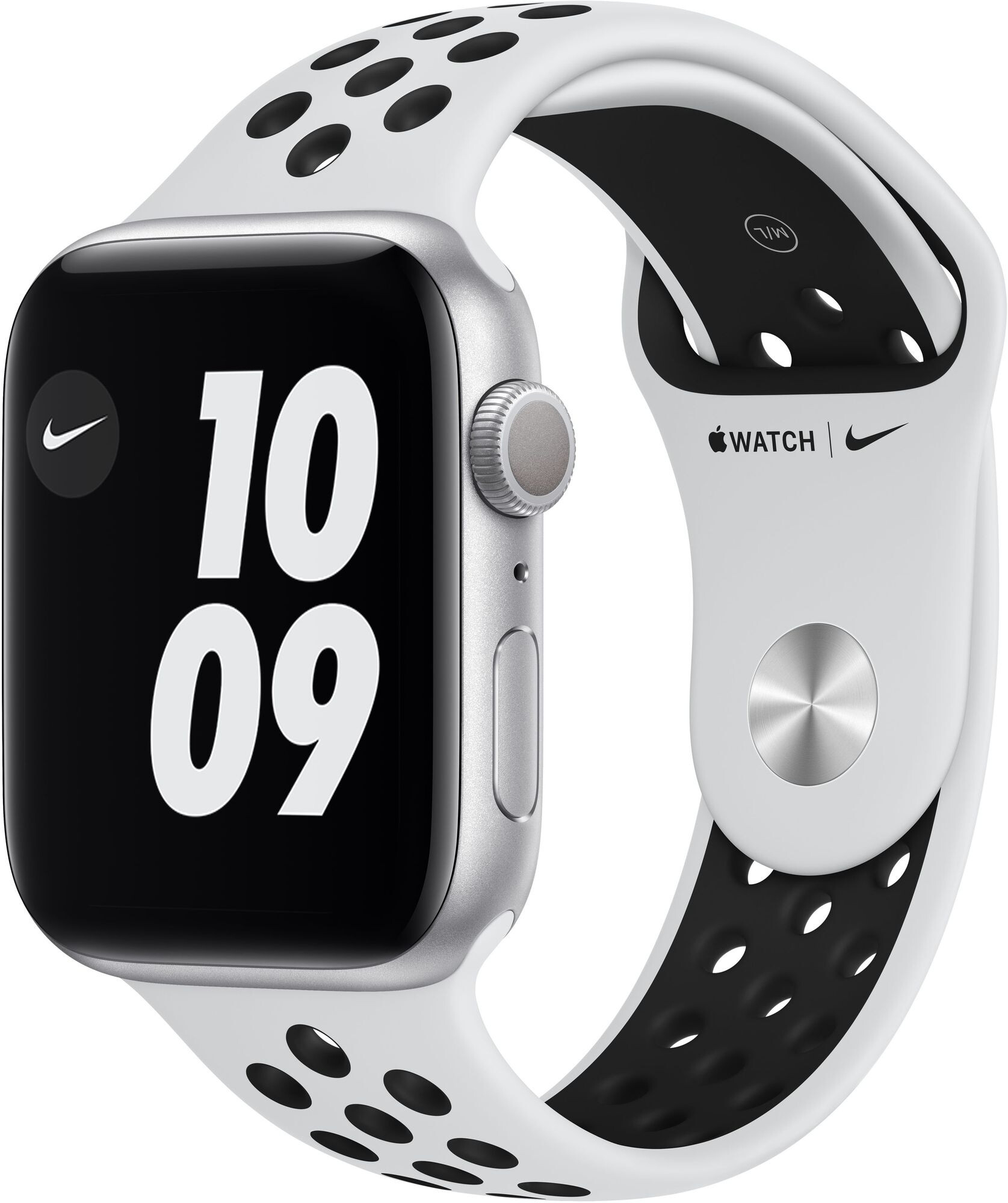 Смарт-часы Apple Watch Series 6 Nike 44mm серебристый с белым ремешком