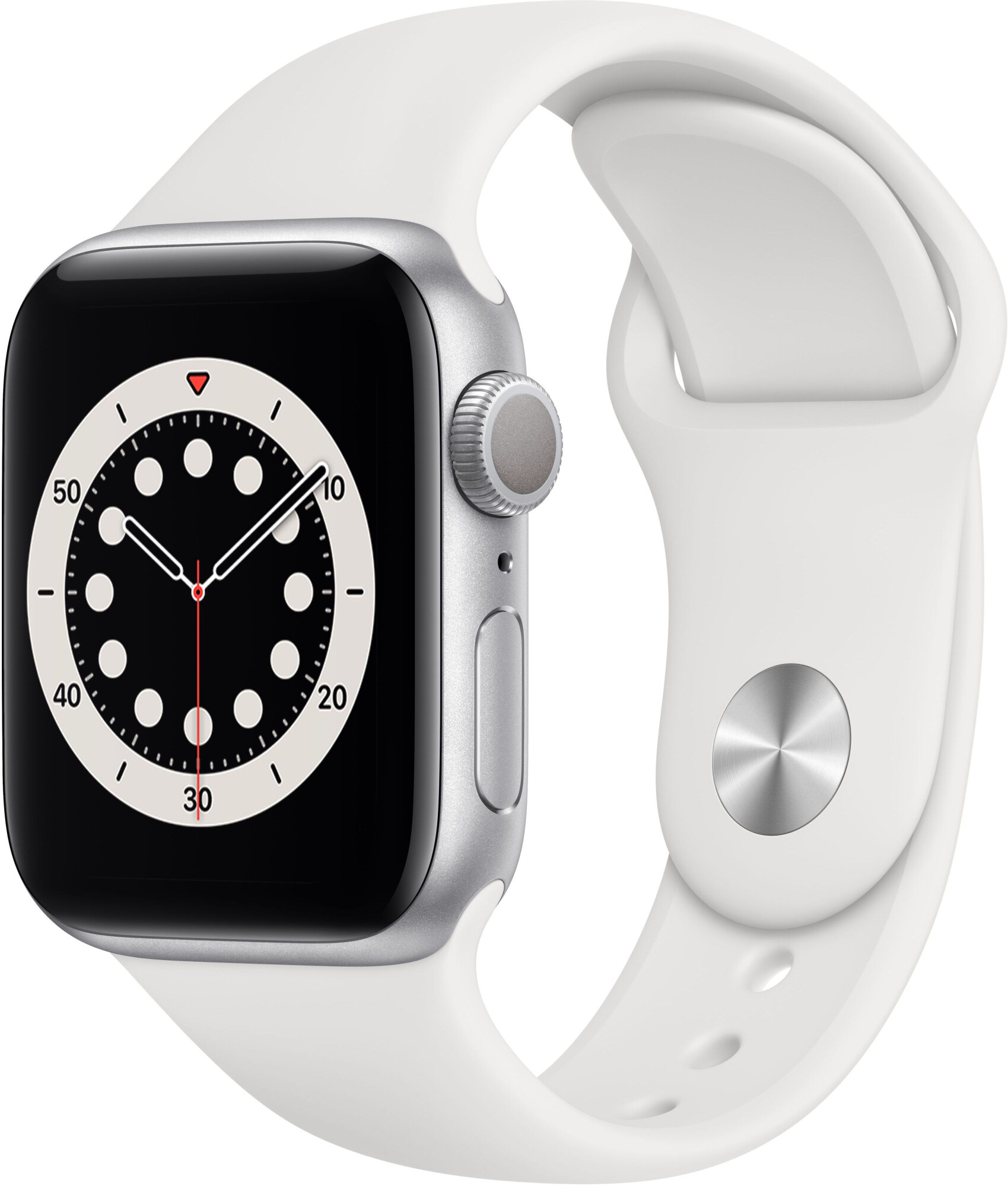 Смарт-часы Apple Watch Series 6 40mm серебристый с белым ремешком