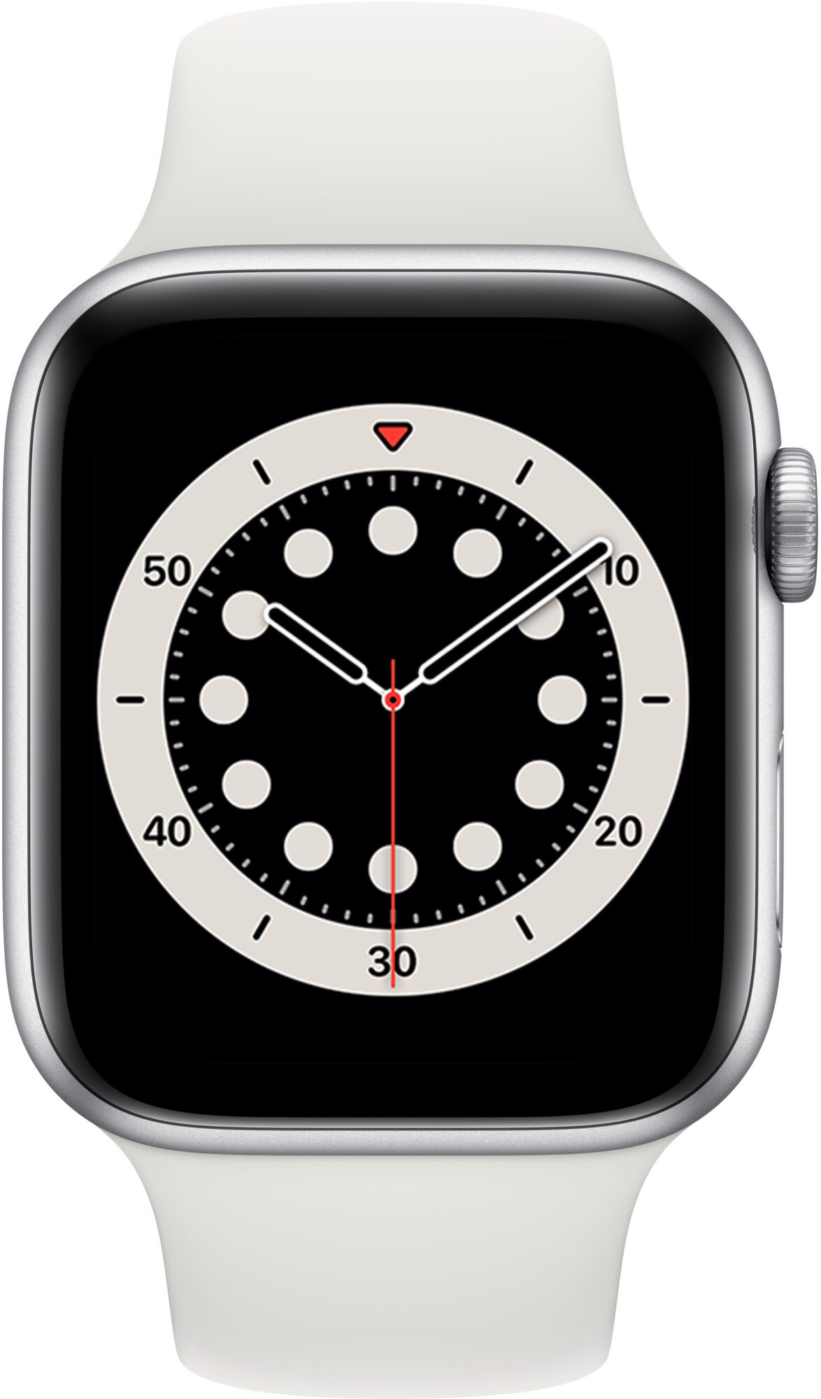 Смарт-часы Apple Watch Series 6 44mm серебристый с белым ремешком