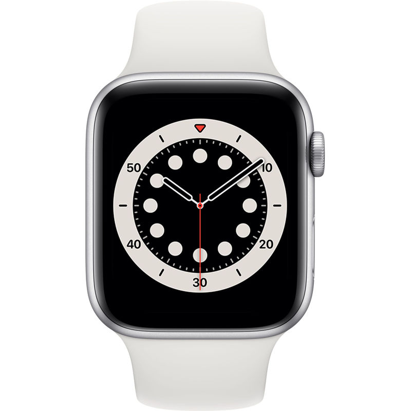 Смарт-часы Apple Watch Series 6 44mm серебристый с белым ремешком