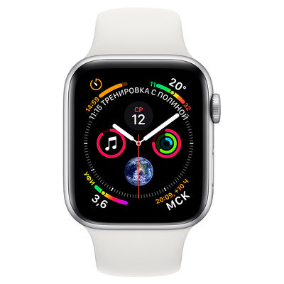 Смарт-часы Apple Watch Series 4 44mm серебристый с белым ремешком 