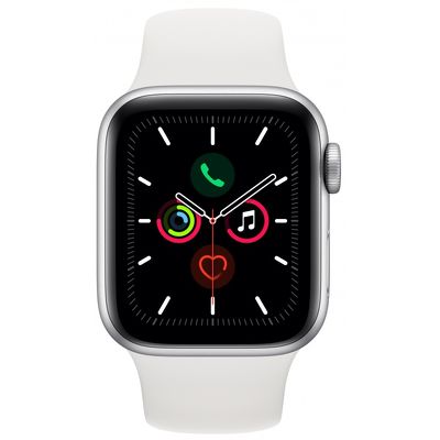 Смарт-часы Apple Watch Series 5 44mm серебристый с белым ремешком