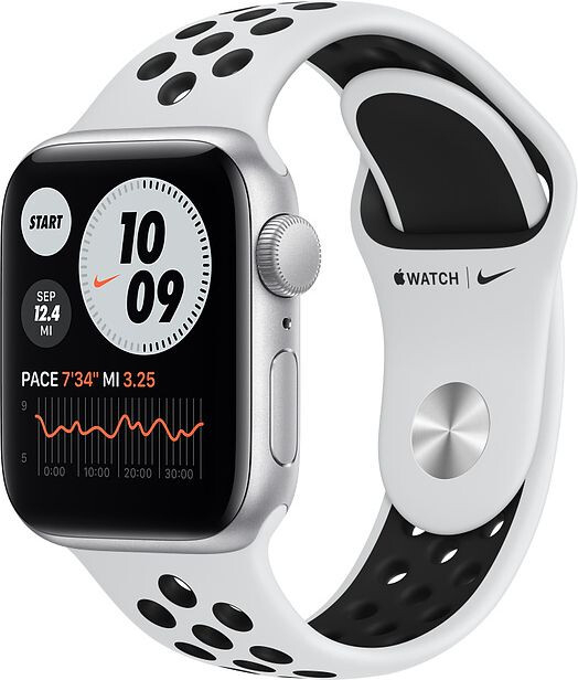 Смарт-часы Apple Watch SE Nike 44mm серебристый с белым ремешком